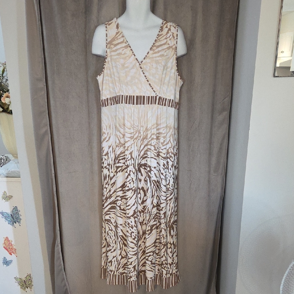 Ruby Rd. XL Cream and Brown Maxi Dress